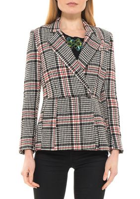 Alexia Admor Womens PLAID TWO BTN BLAZER, White, 4