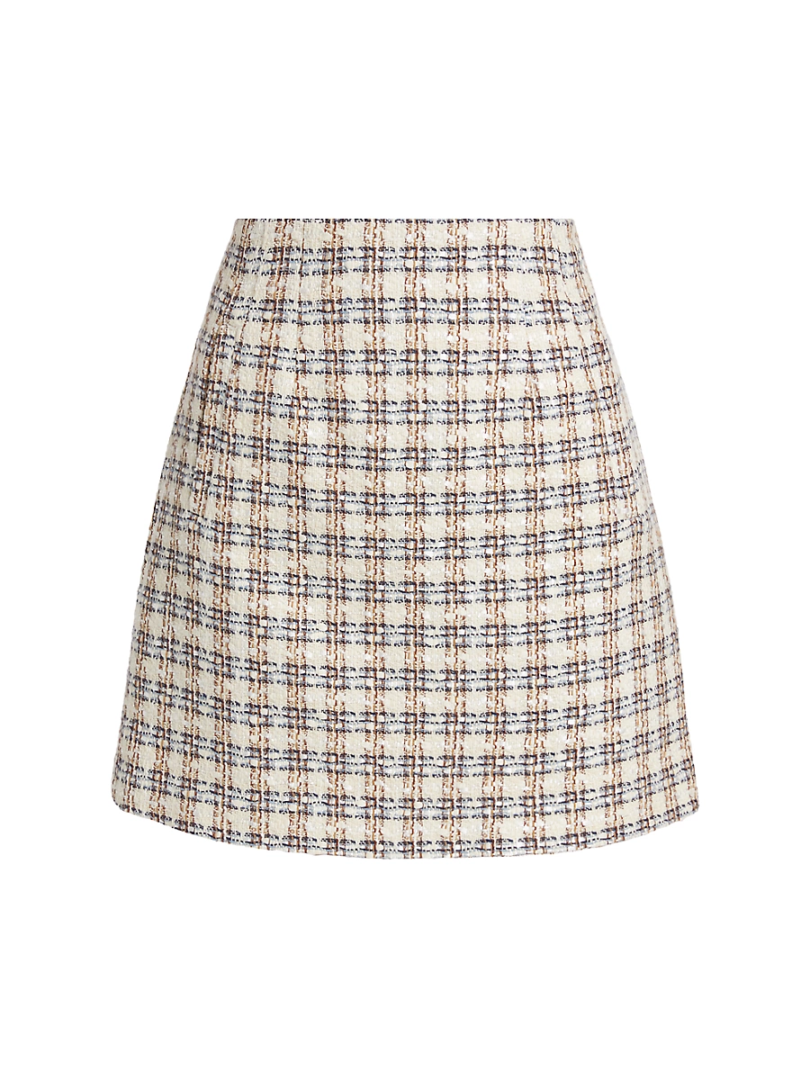 Womens Roman Check Tweed Miniskirt - Ivory Camel - Size 16