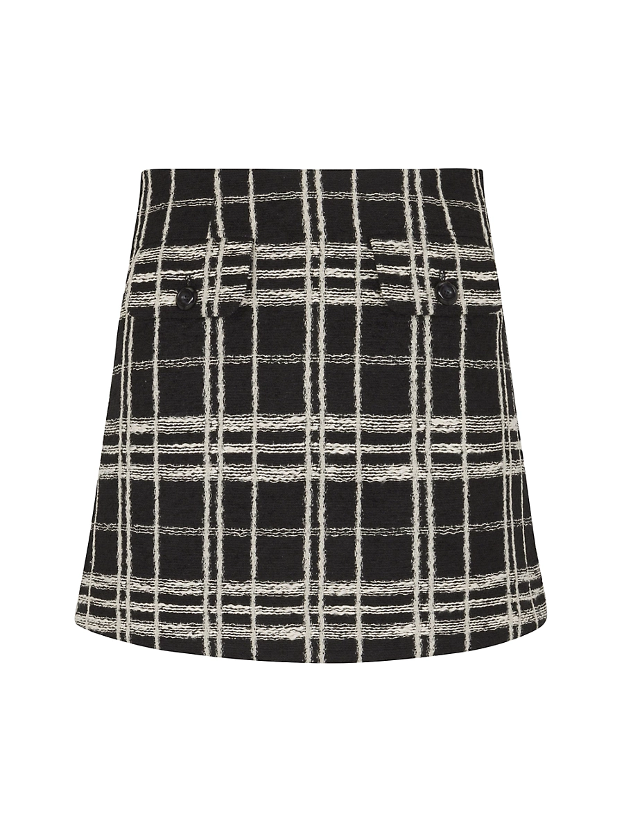 Womens Camila Plaid A-Line Miniskirt - Black White Combo - Size 8